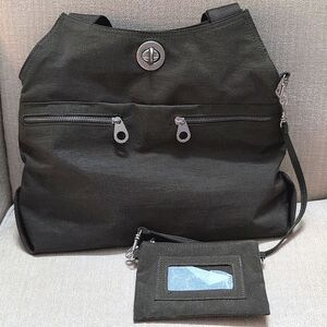 Baggallini Green Paris Satchel Shoulder Bag with Detachable ID Wallet Wristlet